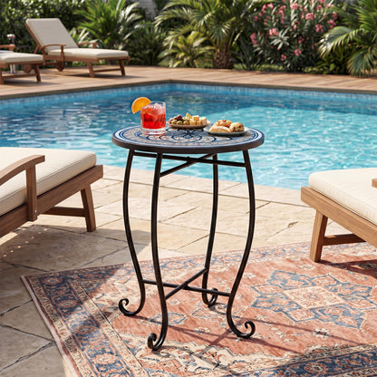 14" Floral Clover/Blooming Lotus/Bright Sunflower Mosaic Patio Accent Coffee End Table, White Patio Coffee Tables at Gallery Canada