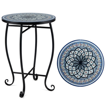 14" Floral Clover/Blooming Lotus/Bright Sunflower Mosaic Patio Accent Coffee End Table, White Patio Coffee Tables White at Gallery Canada
