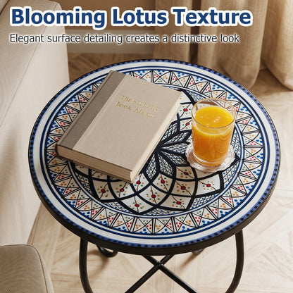 14" Floral Clover/Blooming Lotus/Bright Sunflower Mosaic Patio Accent Coffee End Table, White Patio Coffee Tables at Gallery Canada