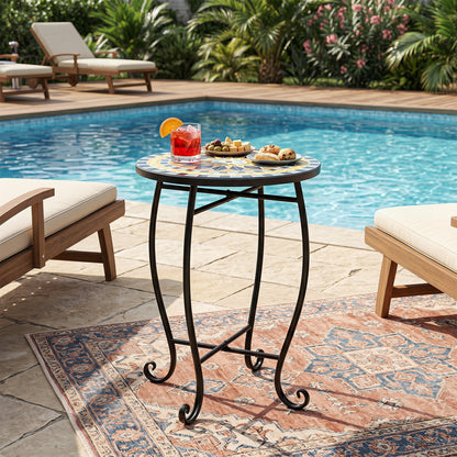 14" Floral Clover/Blooming Lotus/Bright Sunflower Mosaic Patio Accent Coffee End Table, Yellow Patio Coffee Tables at Gallery Canada