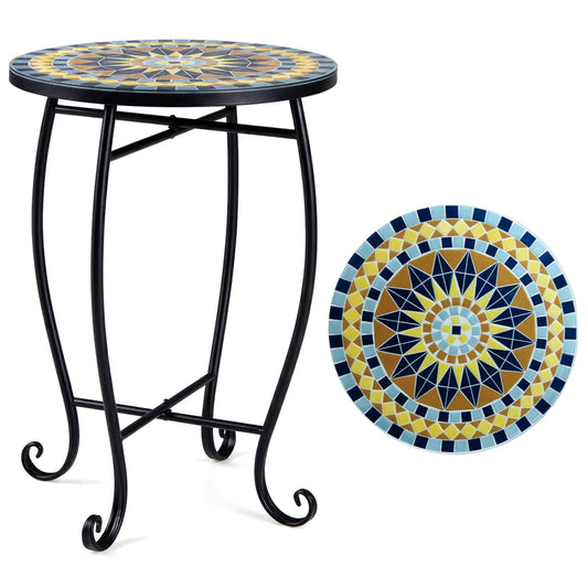 14" Floral Clover/Blooming Lotus/Bright Sunflower Mosaic Patio Accent Coffee End Table, Yellow Patio Coffee Tables Yellow at Gallery Canada
