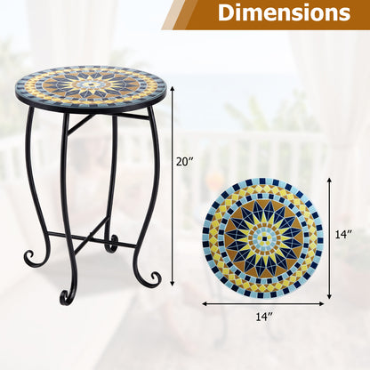 14" Floral Clover/Blooming Lotus/Bright Sunflower Mosaic Patio Accent Coffee End Table, Yellow Patio Coffee Tables at Gallery Canada