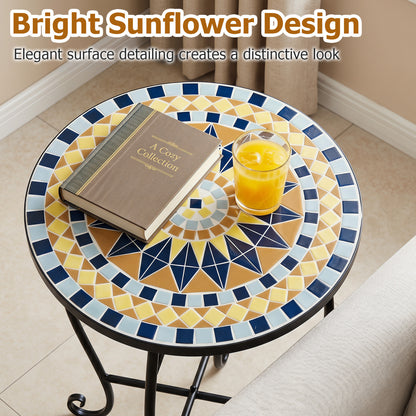 14" Floral Clover/Blooming Lotus/Bright Sunflower Mosaic Patio Accent Coffee End Table, Yellow Patio Coffee Tables at Gallery Canada