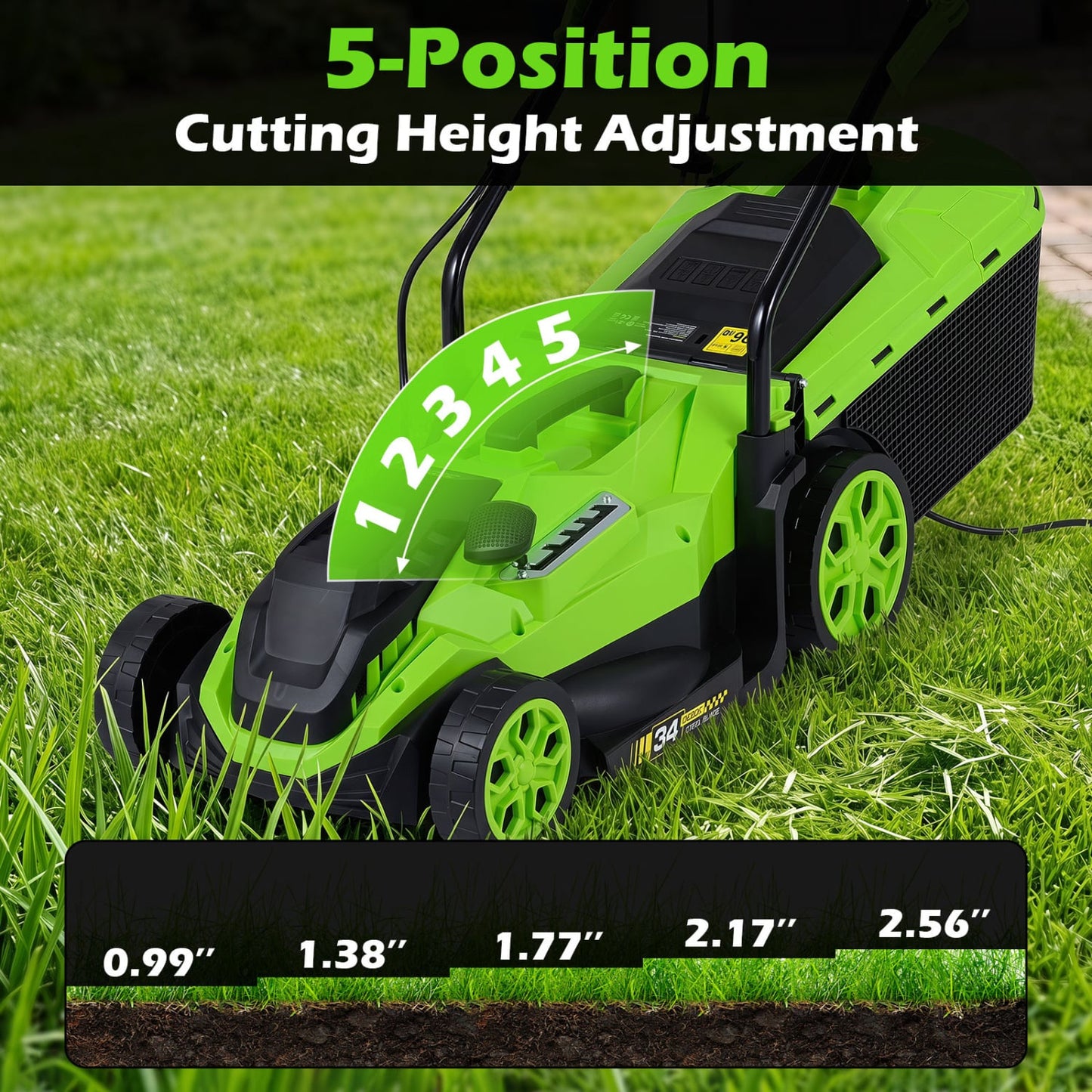 14-Inch 12-Amp Corded Electric Lawn Mower, 5-Position, Green Lawn Care Tools at Gallery Canada