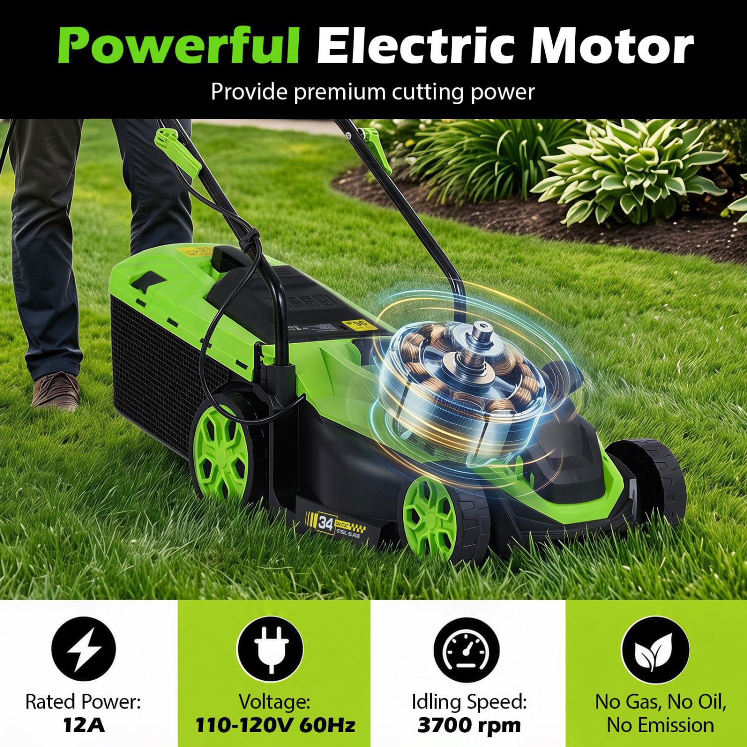 14-Inch 12-Amp Corded Electric Lawn Mower, 5-Position, Green Lawn Care Tools at Gallery Canada