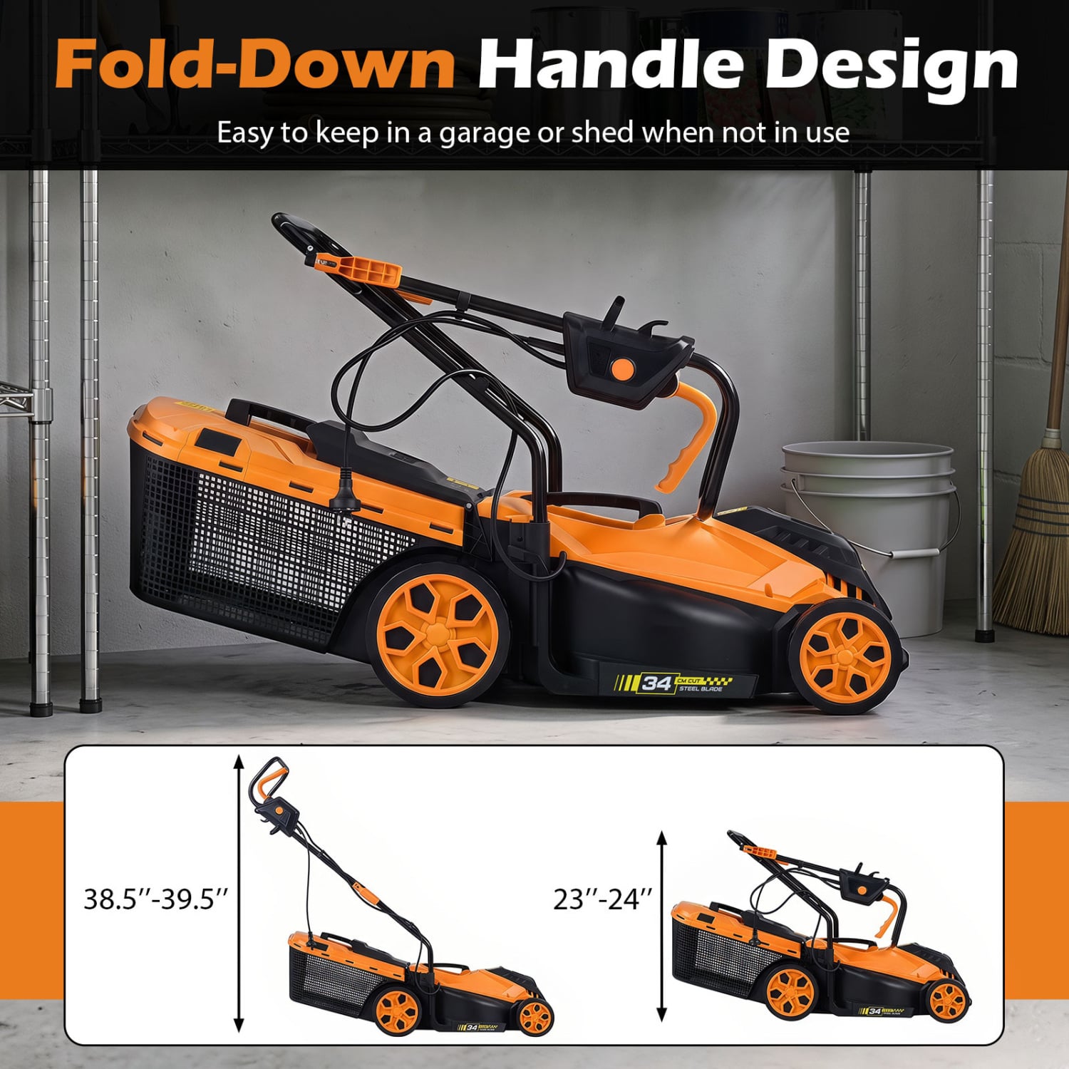 14-Inch 12-Amp Corded Lawn Mower, 5-Position Height, Orange Lawn Care Tools at Gallery Canada