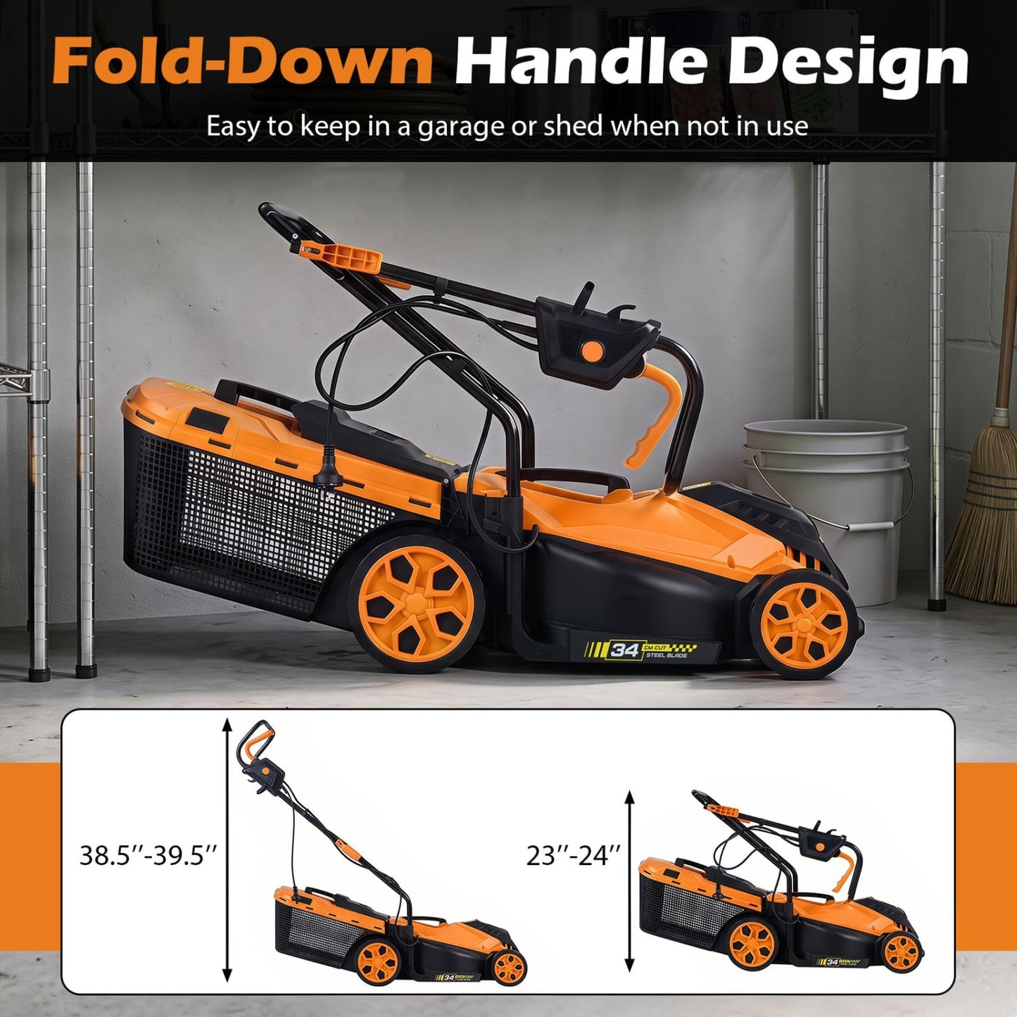 14-Inch 12-Amp Corded Lawn Mower, 5-Position Height, Orange Lawn Care Tools at Gallery Canada