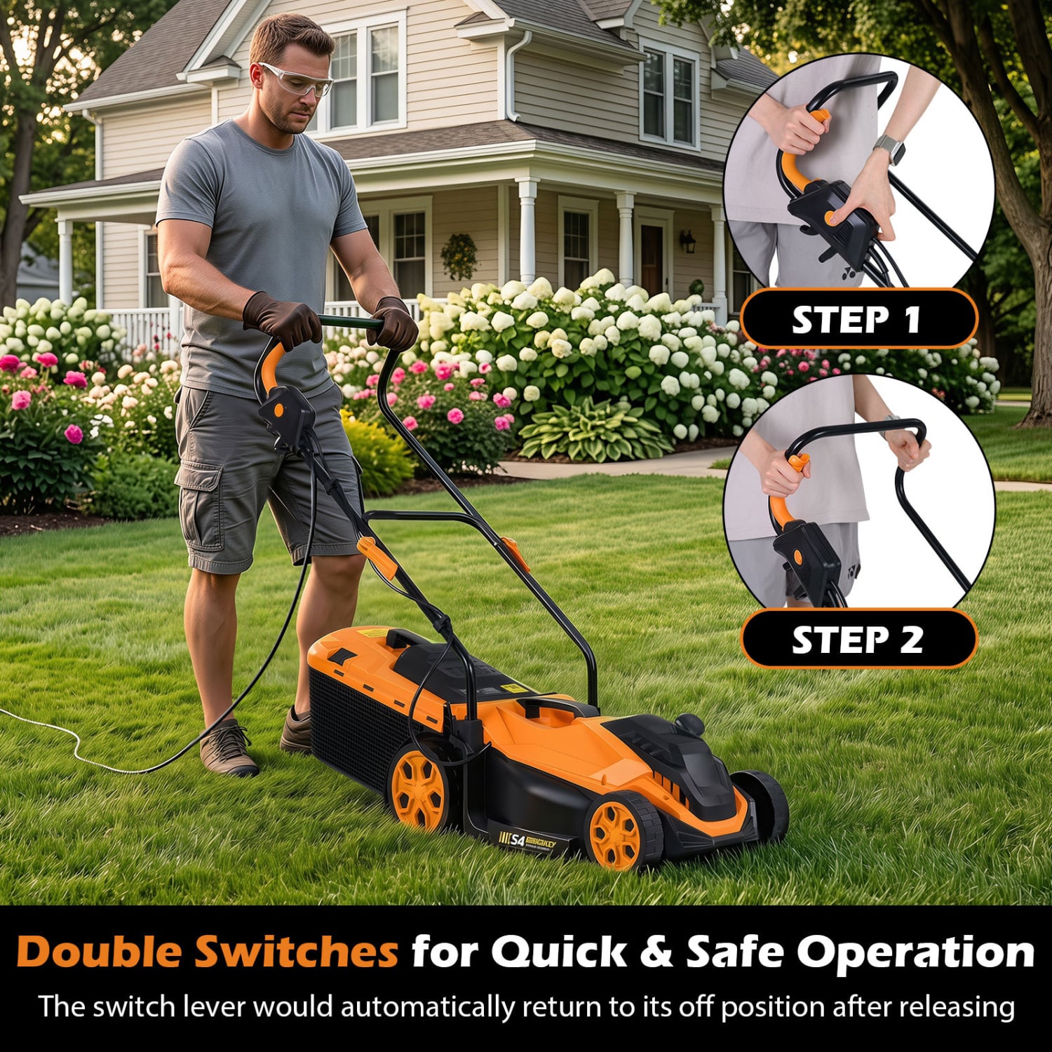 14-Inch 12-Amp Corded Lawn Mower, 5-Position Height, Orange Lawn Care Tools at Gallery Canada