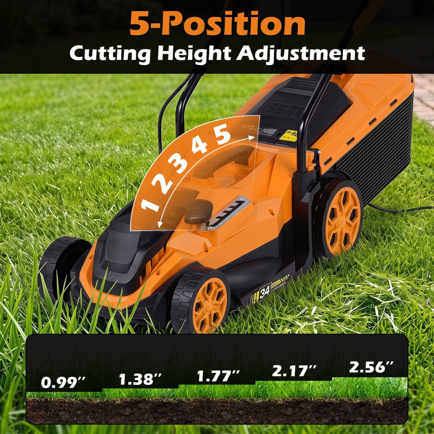 14-Inch 12-Amp Corded Lawn Mower, 5-Position Height, Orange Lawn Care Tools at Gallery Canada