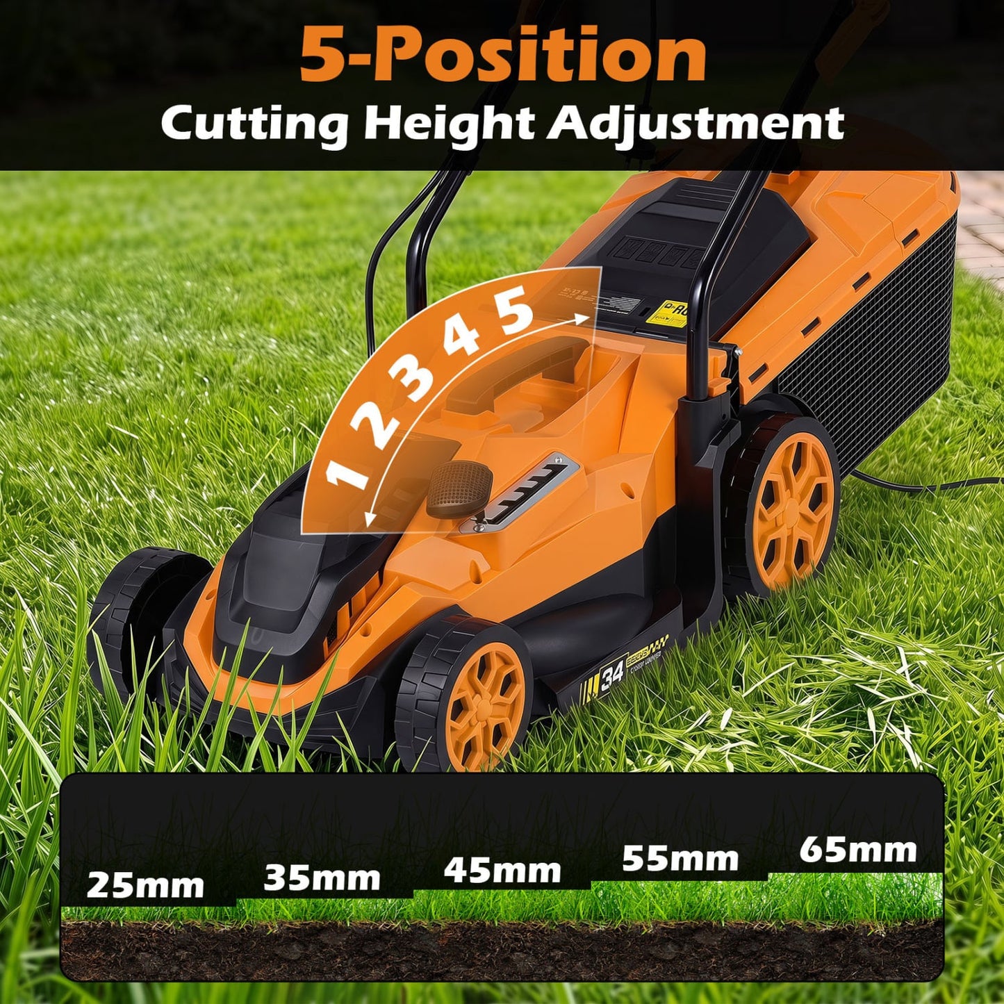 14-Inch 12-Amp Corded Lawn Mower, 5-Position Height, Orange Lawn Care Tools at Gallery Canada