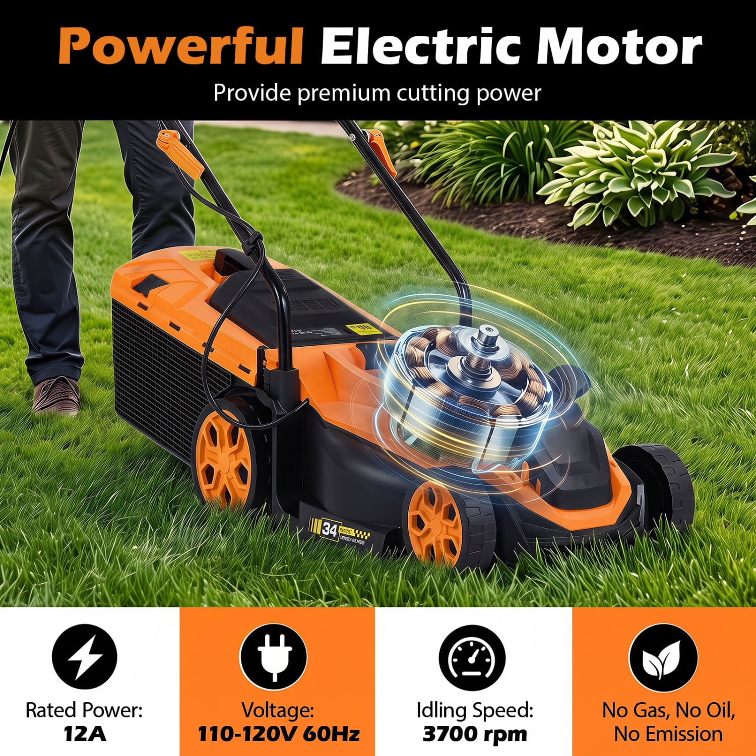 14-Inch 12-Amp Corded Lawn Mower, 5-Position Height, Orange Lawn Care Tools at Gallery Canada