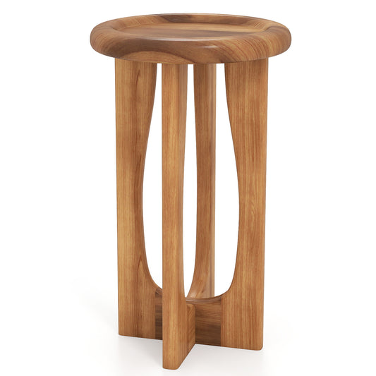 14 Inch Farmhouse End Table with Round Tray Top and Wood Cross Legs, Natural End & Side Tables Natural at Gallery Canada