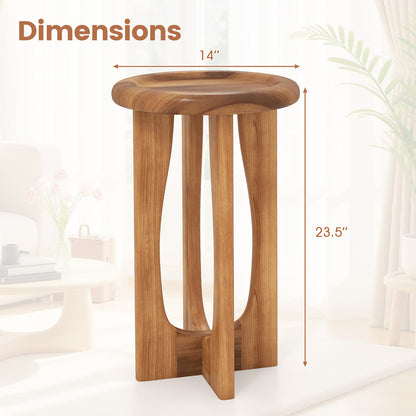 14 Inch Farmhouse End Table with Round Tray Top and Wood Cross Legs, Natural End & Side Tables at Gallery Canada