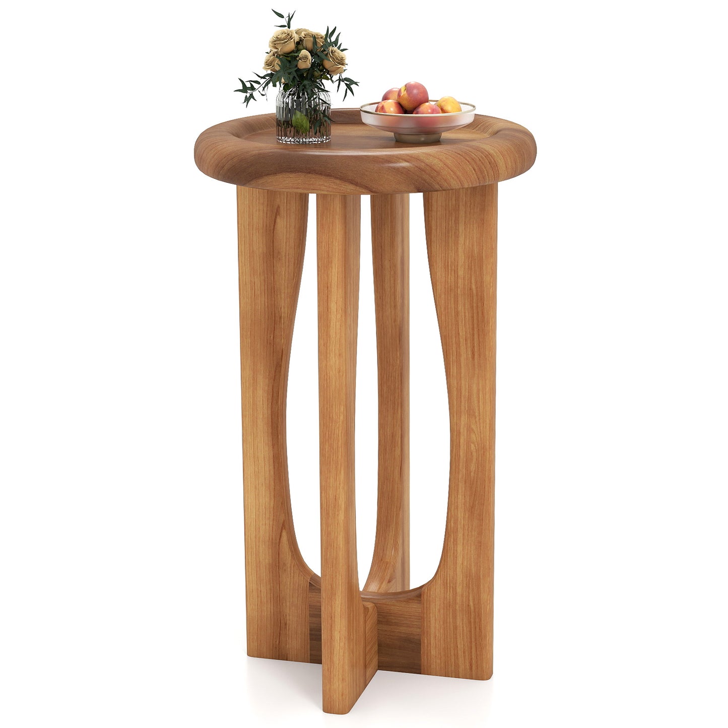 14 Inch Farmhouse End Table with Round Tray Top and Wood Cross Legs, Natural End & Side Tables at Gallery Canada