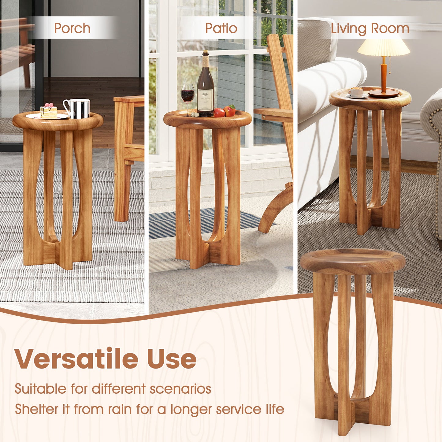 14 Inch Farmhouse End Table with Round Tray Top and Wood Cross Legs, Natural End & Side Tables at Gallery Canada