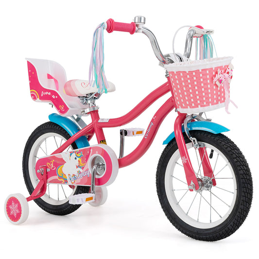 14 Inch Girls Bike, For 3-5 Years Old, With Doll Seat And Training Wheels, Pink Kids Bike Pink at Gallery Canada
