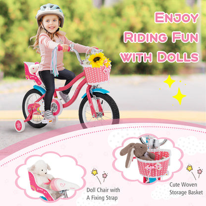 14 Inch Girls Bike, For 3-5 Years Old, With Doll Seat And Training Wheels, Pink Kids Bike at Gallery Canada