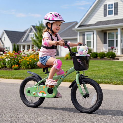 14 Inch Girls Bike with Basket, Green