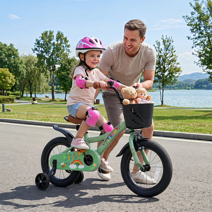 Vélo de fille 14 pouces avec panier, vert
