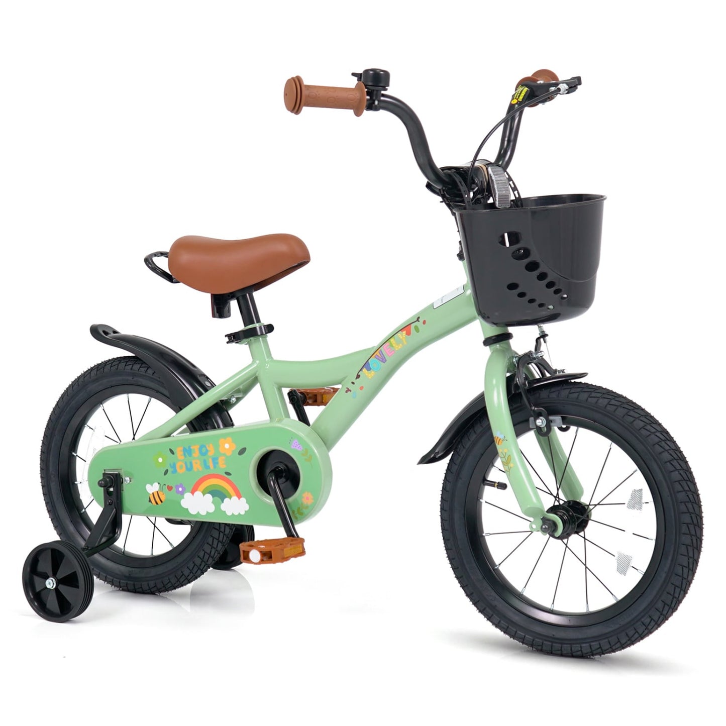 Vélo de fille 14 pouces avec panier, vert