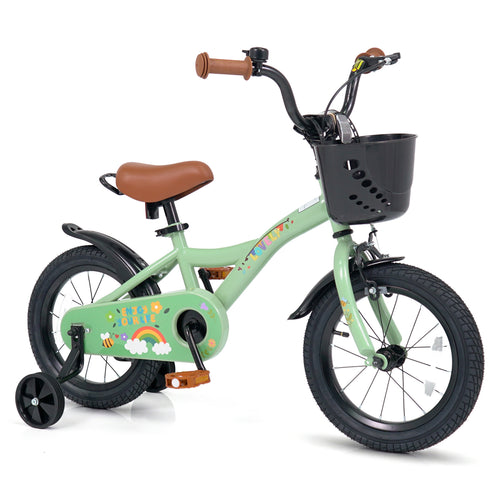 14 Inch Girls Bike with Basket, Green