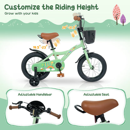 Vélo de fille 14 pouces avec panier, vert