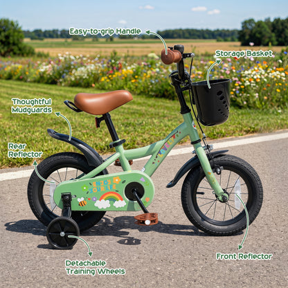 Vélo de fille 14 pouces avec panier, vert