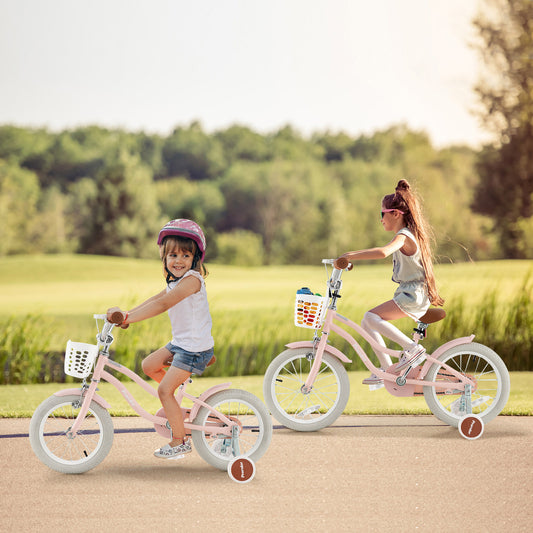 14 Inch Kid's Bike with Removable Training Wheels and Basket, Pink Kids Bike Pink at Gallery Canada