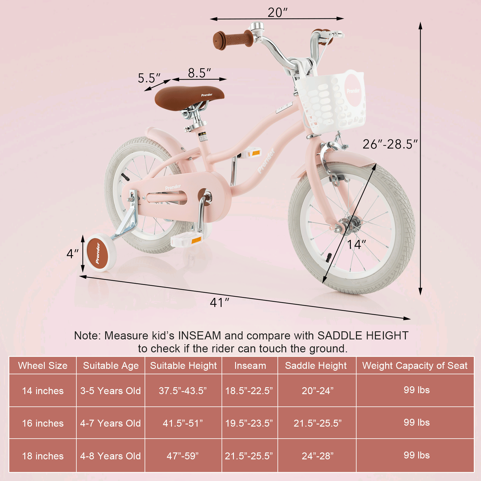 14 Inch Kid's Bike with Removable Training Wheels and Basket, Pink Kids Bike at Gallery Canada