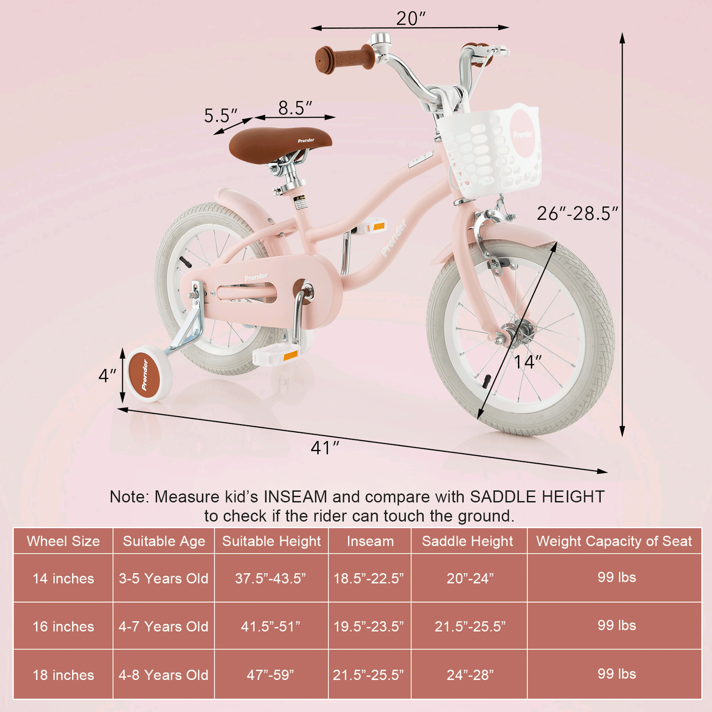 14 Inch Kid's Bike with Removable Training Wheels and Basket, Pink Kids Bike at Gallery Canada