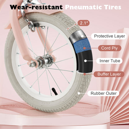 14 Inch Kid's Bike with Removable Training Wheels and Basket, Pink Kids Bike at Gallery Canada