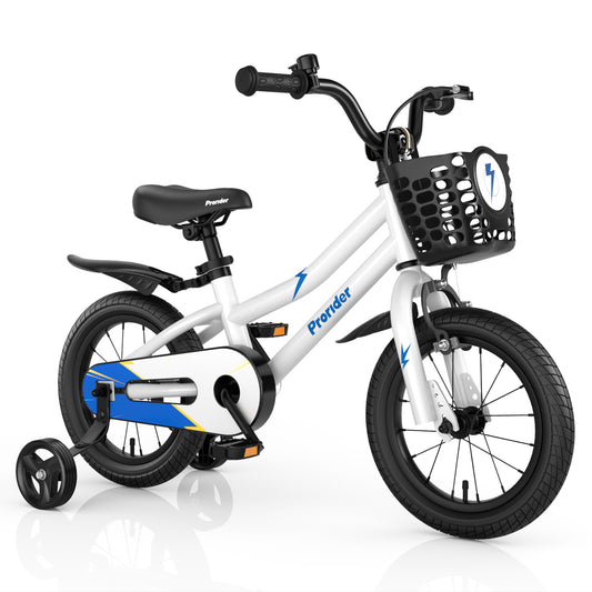 14 Inch Kids Bike Adjustable with 2 Training Wheels for 3-5 Years Old, White Kids Bike White at Gallery Canada