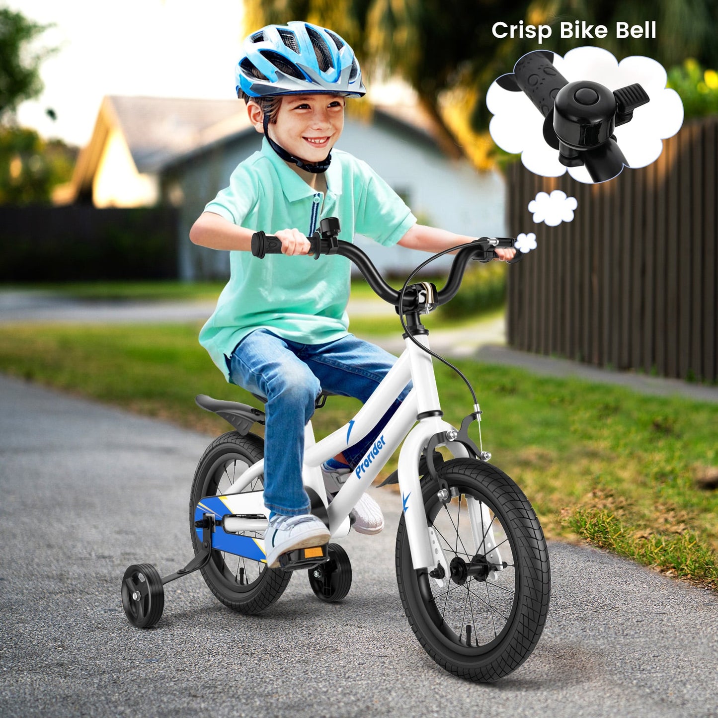 Vélo pour enfants 14 pouces, réglable, 2 roues stabilisatrices, 3-5 ans, blanc