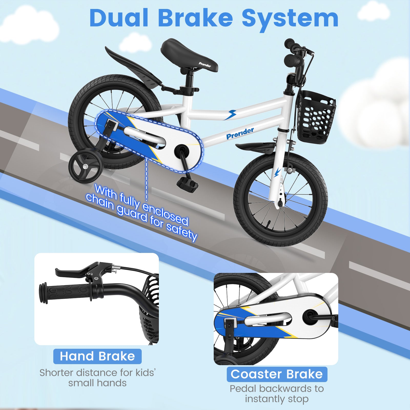 14 Inch Kids Bike Adjustable with 2 Training Wheels for 3-5 Years Old, White Kids Bike at Gallery Canada