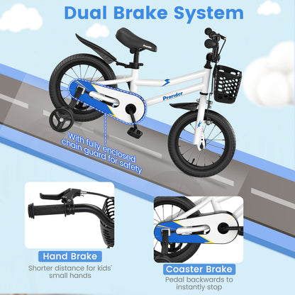 14 Inch Kids Bike Adjustable with 2 Training Wheels for 3-5 Years Old, White Kids Bike at Gallery Canada