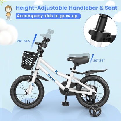 14 Inch Kids Bike Adjustable with 2 Training Wheels for 3-5 Years Old, White Kids Bike at Gallery Canada