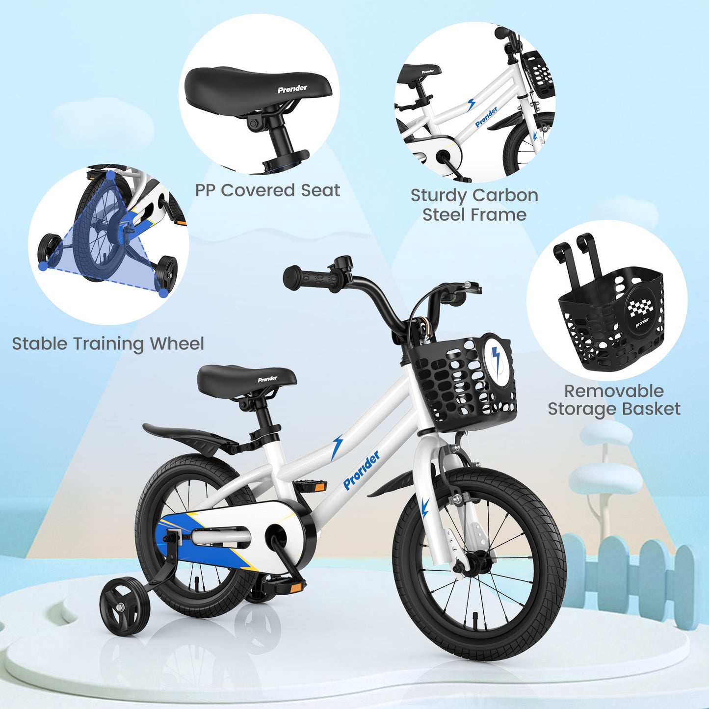 14 Inch Kids Bike Adjustable with 2 Training Wheels for 3-5 Years Old, White Kids Bike at Gallery Canada