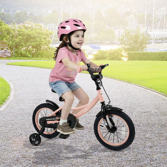 14 Inch Kids Bike Adjustable with Removable Training Wheels Pink for 3-8 Years Old, Pink Kids Bike Pink at Gallery Canada