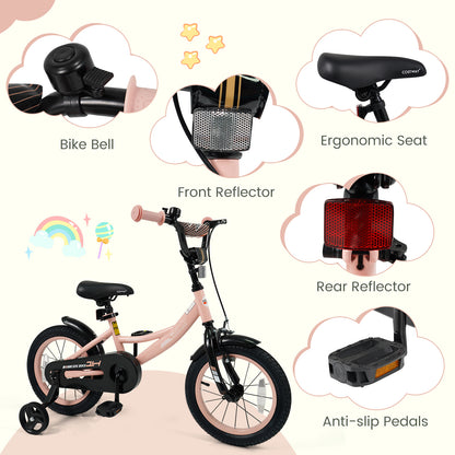 14 Inch Kids Bike Adjustable with Removable Training Wheels Pink for 3-8 Years Old, Pink Kids Bike at Gallery Canada