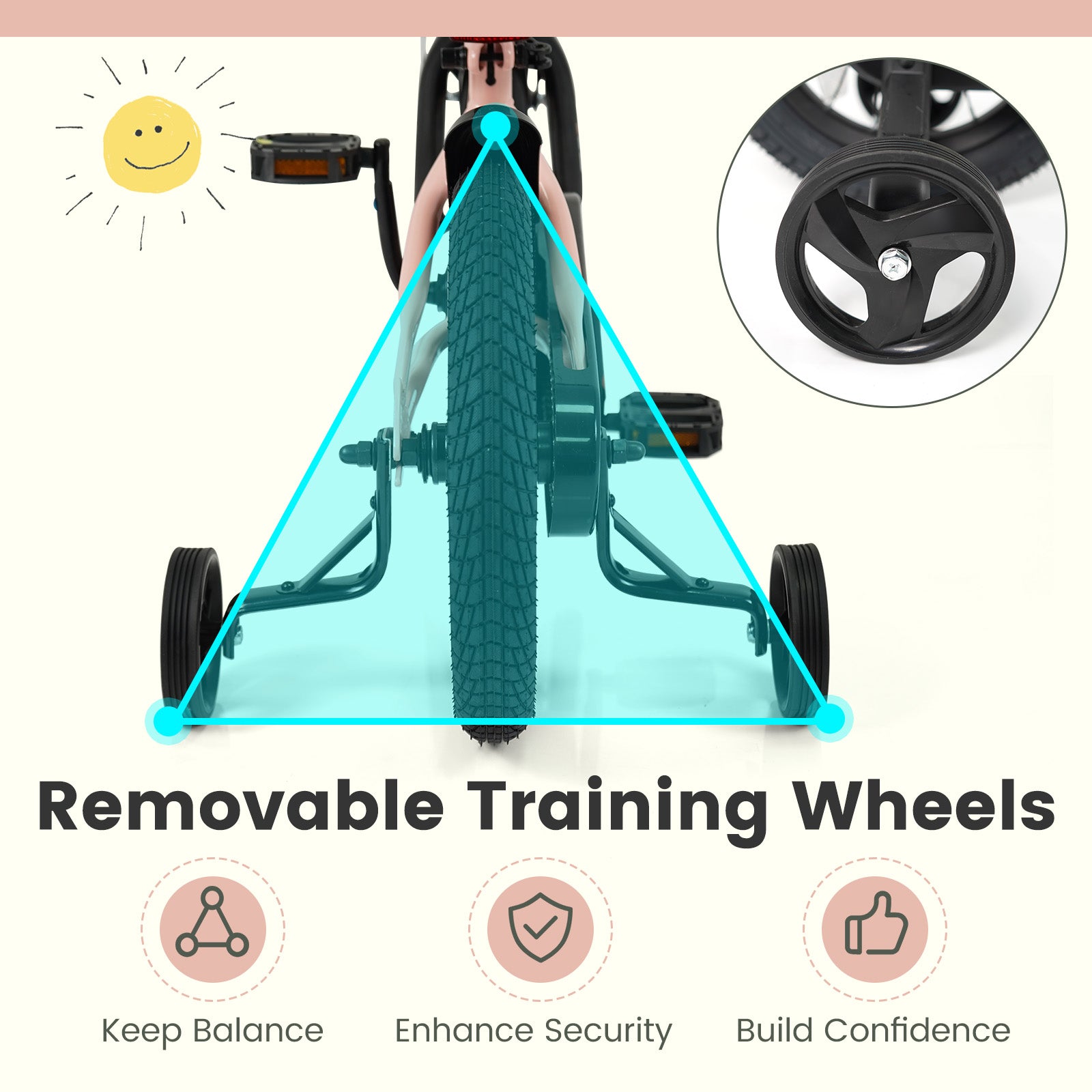 14 Inch Kids Bike Adjustable with Removable Training Wheels Pink for 3-8 Years Old, Pink Kids Bike at Gallery Canada