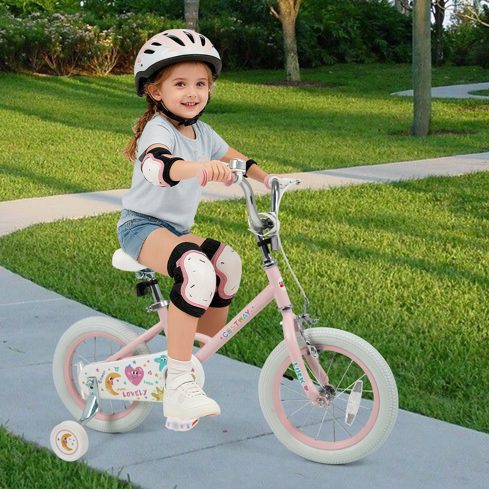 14 Inch Kids Bike Adjustable for 3-8 Years Old Children Pink - Stars & Moon, Pink Kids Bike at Gallery Canada