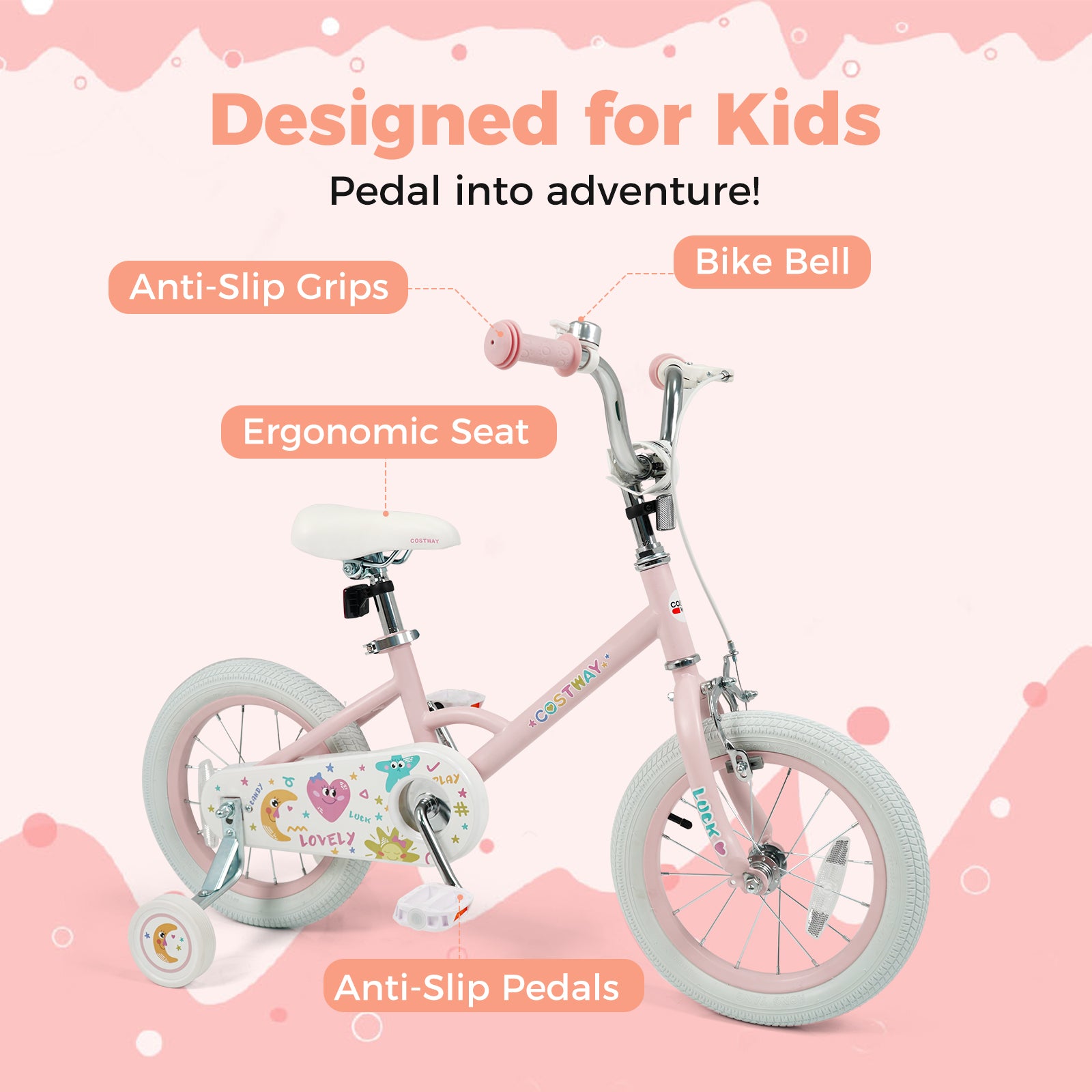 14 Inch Kids Bike Adjustable for 3-8 Years Old Children Pink - Stars & Moon, Pink Kids Bike at Gallery Canada