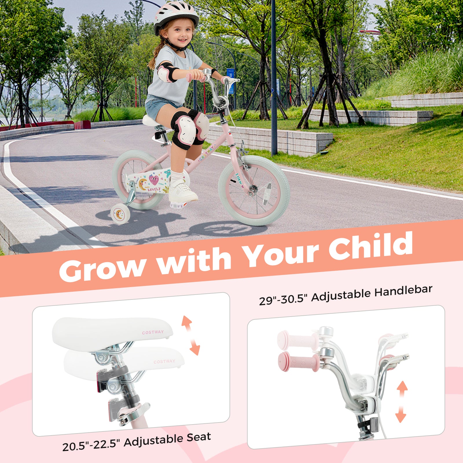 14 Inch Kids Bike Adjustable for 3-8 Years Old Children Pink - Stars & Moon, Pink Kids Bike at Gallery Canada