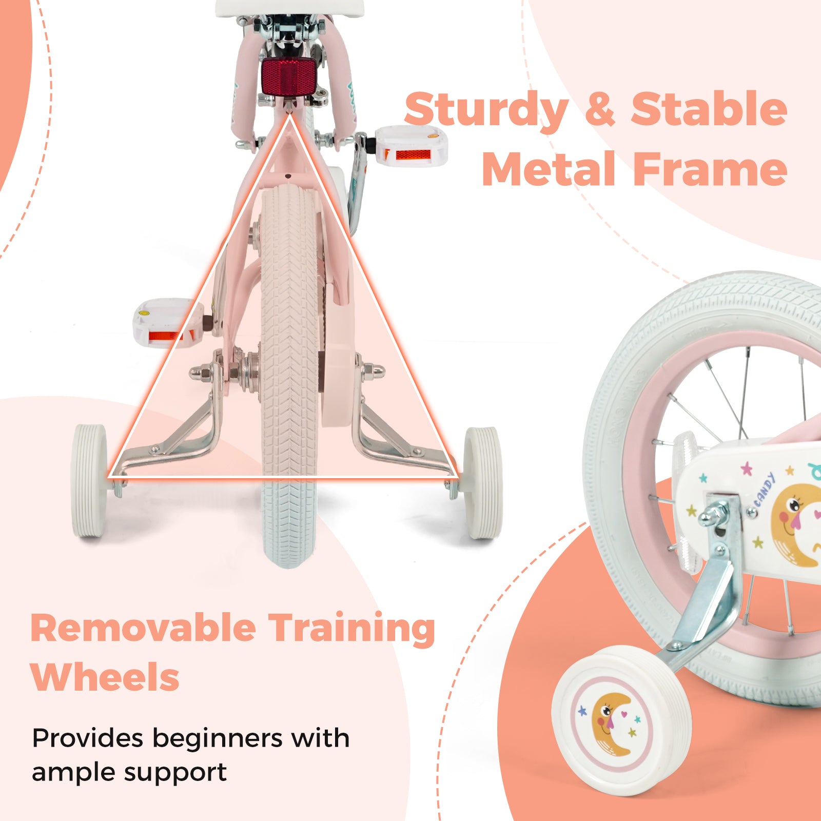 14 Inch Kids Bike Adjustable for 3-8 Years Old Children Pink - Stars & Moon, Pink Kids Bike at Gallery Canada