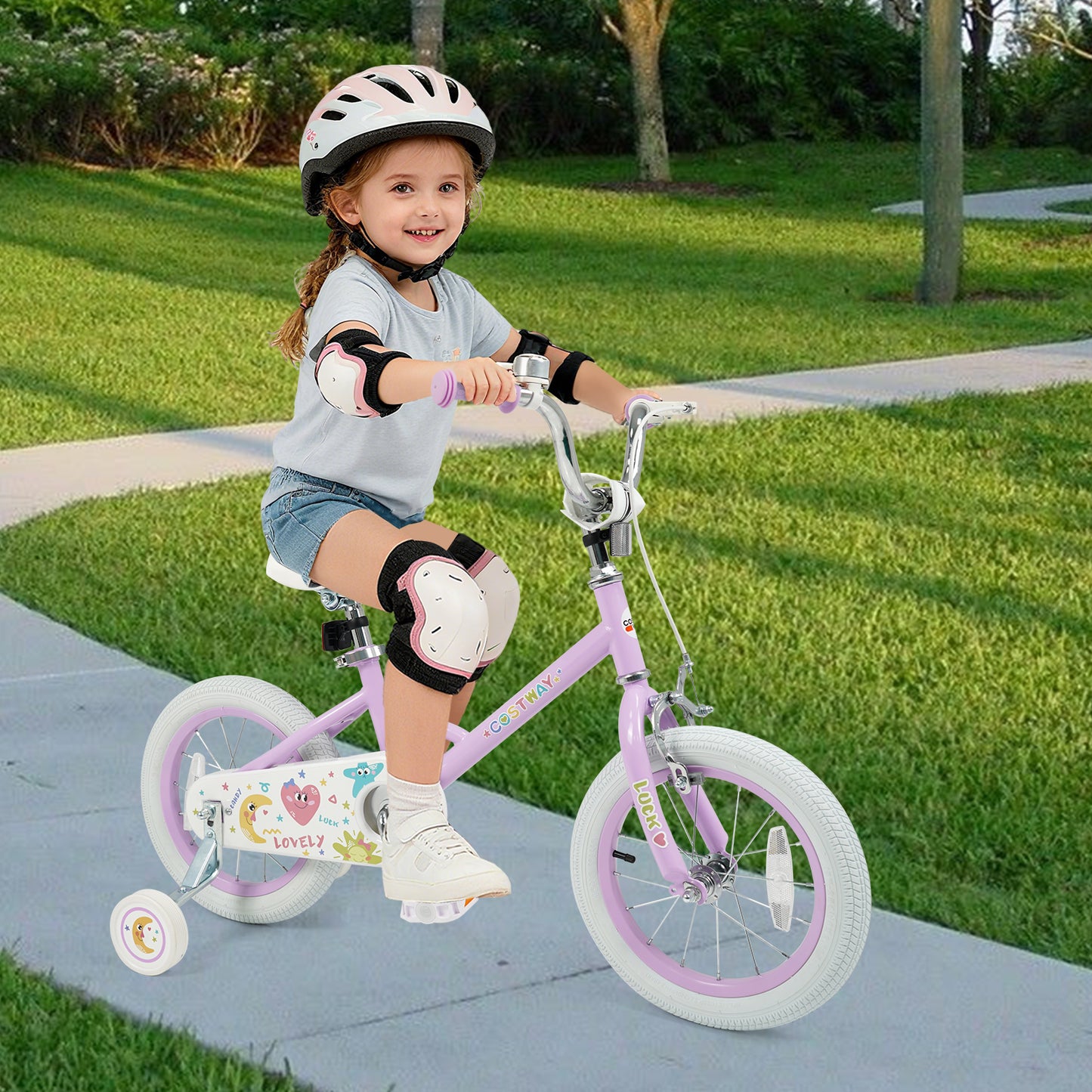 14 Inch Kids Bike Adjustable for 3-8 Years Old Children Purple - Stars & Moon, Purple Kids Bike at Gallery Canada