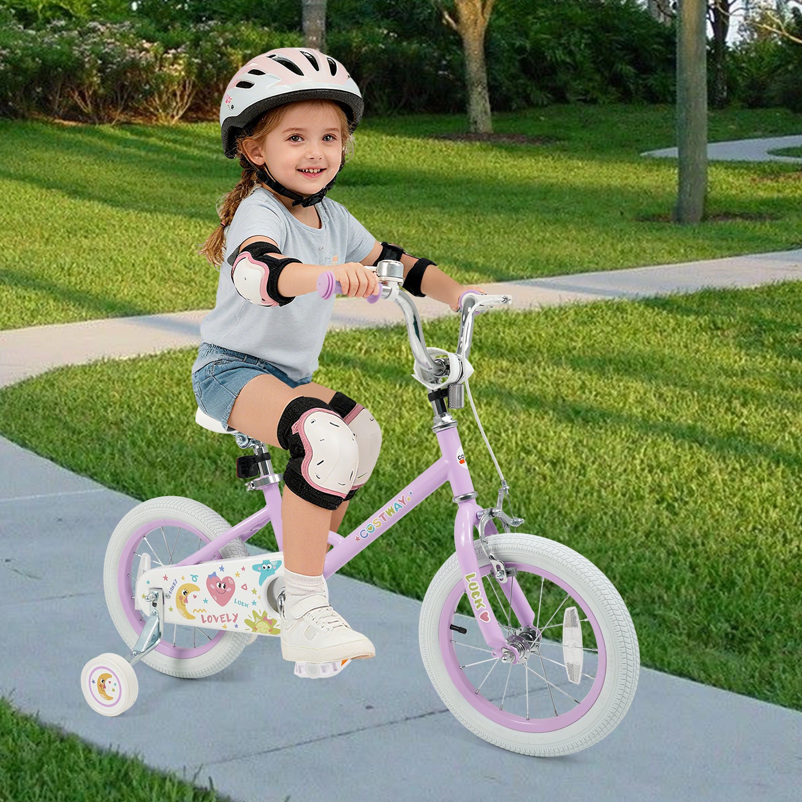 14 Inch Kids Bike Adjustable for 3-8 Years Old Children Purple - Stars & Moon, Purple Kids Bike at Gallery Canada