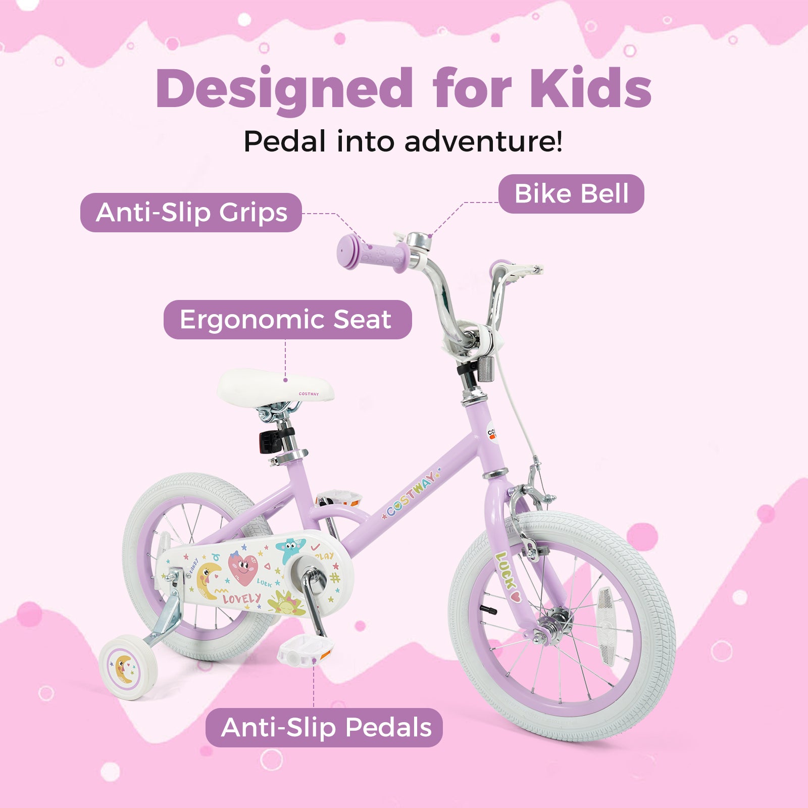 14 Inch Kids Bike Adjustable for 3-8 Years Old Children Purple - Stars & Moon, Purple Kids Bike at Gallery Canada