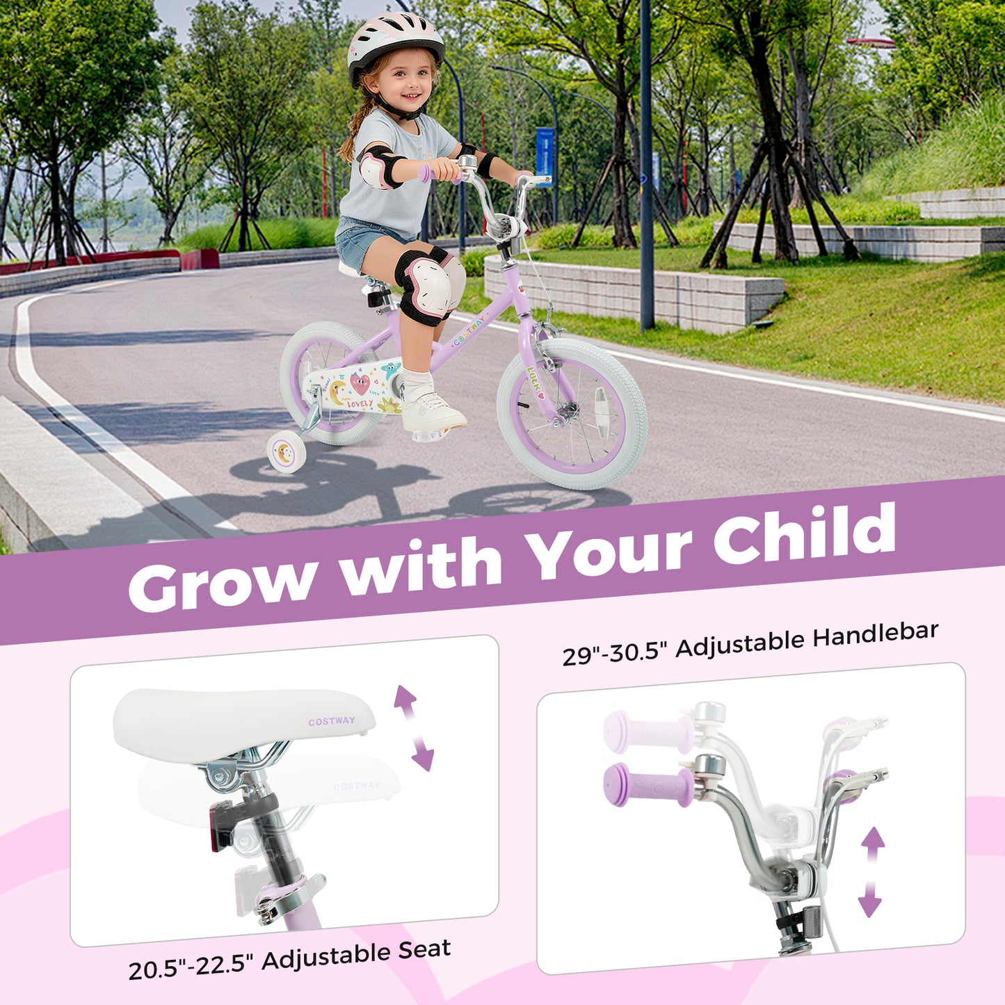 14 Inch Kids Bike Adjustable for 3-8 Years Old Children Purple - Stars & Moon, Purple Kids Bike at Gallery Canada