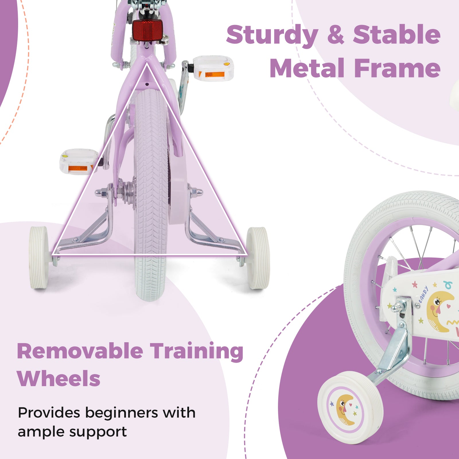 14 Inch Kids Bike Adjustable for 3-8 Years Old Children Purple - Stars & Moon, Purple Kids Bike at Gallery Canada