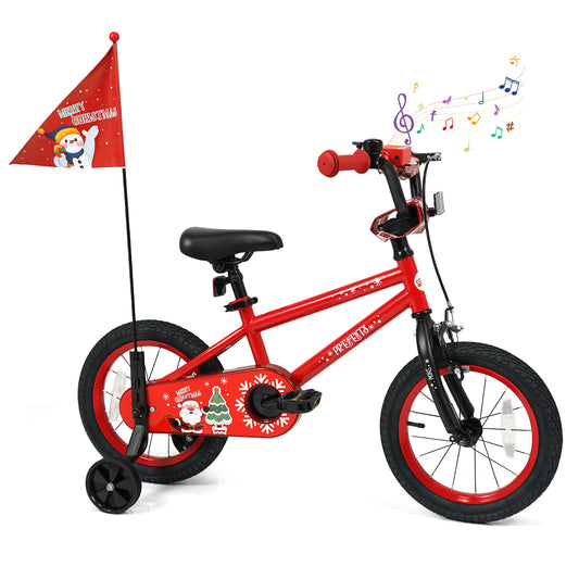 14 Inch Kids Bike Adjustable with Christmas Music & Flag for Aged 4-5 Years Old, Red Kids Bike Red at Gallery Canada